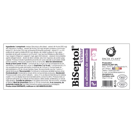 Biseptol Urinar, 30 Tabletten, Dacia Plant