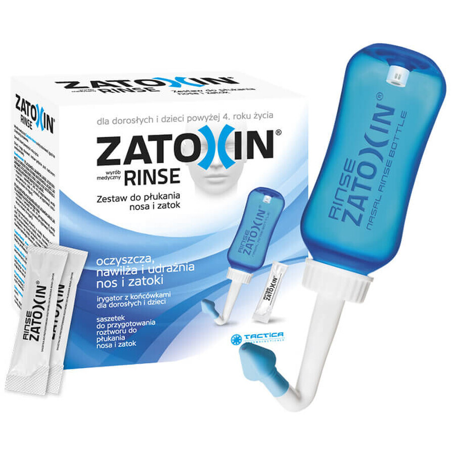 Zatoxin Rinse, nasal and sinus rinse set for adults and children over 4 years, irrigator 300 ml + 3.2 gx 12 sachets