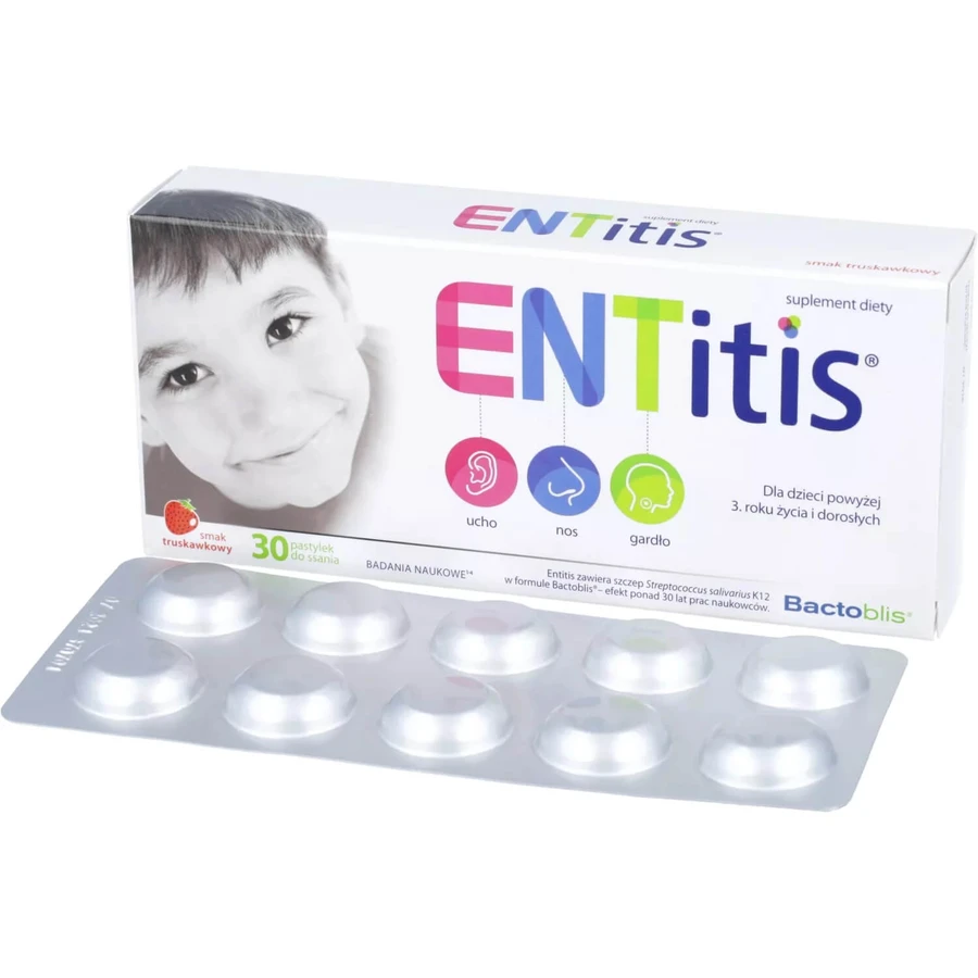 ENTitis para niños mayores de 3 años, sabor fresa, 30 pastillas
