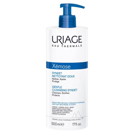 Uriage Xemose, gel-crema limpiador suave para rostro y cuerpo, pieles muy secas, 500 ml