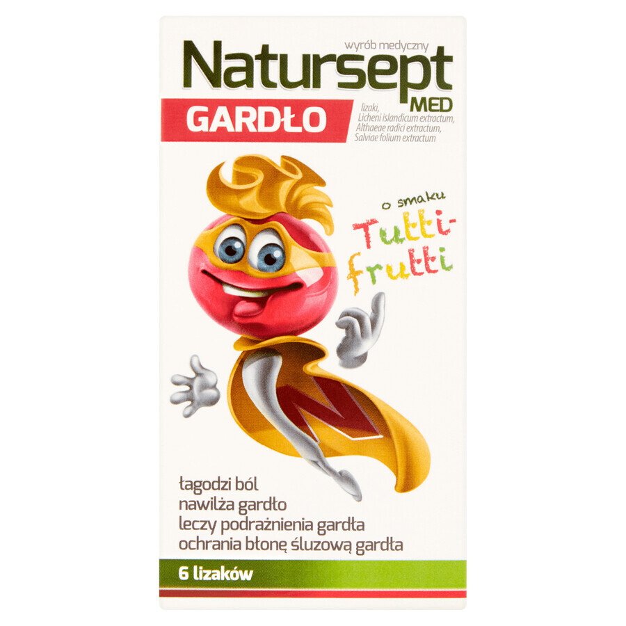 Natursept Med Throat, acadele, gust tutti frutti, peste 3 ani, 6 bucăți