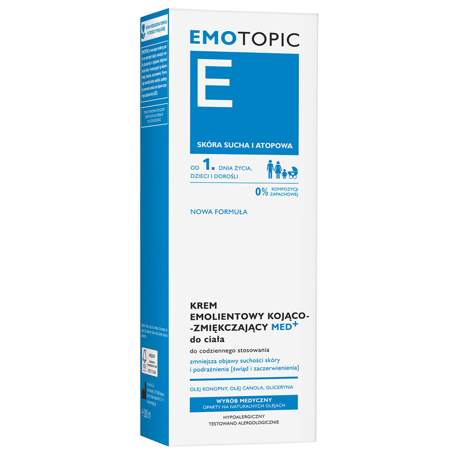 Emotopic E Med+, verzachtende en verzachtende lichaamsverzachtende crème, voor volwassenen en kinderen vanaf 1 dag, 200 ml