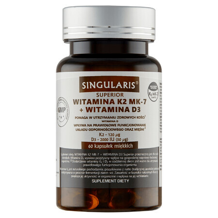 Singularis Superior Vitamine K2 MK7 + vitamine D3, 60 gélules