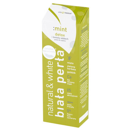 White Pearl Natural & White, dentifrice blanchissant, menthe détox, 75 ml