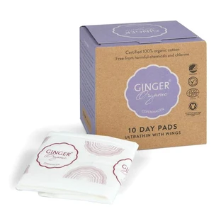 Ginger Organic, toallas de día con alas, 10 uds.