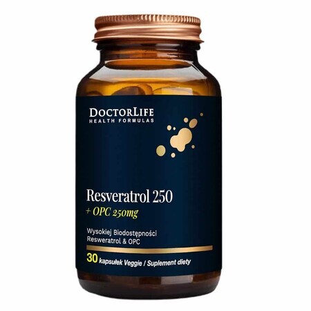 Doctor Life Resveratrol 250 mg, resvératrol avec extrait de pépins de raisin, 30 gélules