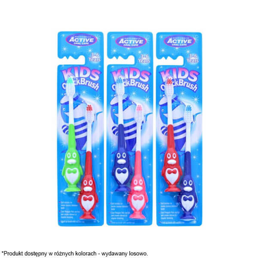 Beauty Formulas, Active Oral Care, brosse à dents pour enfants, Kids QuickBrush, pingouin, 3-6 ans, 2 pièces