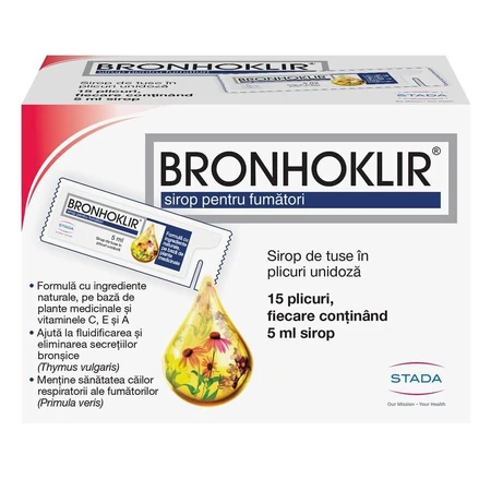Bronhoklir siroop voor rokers, 15 sachets, Stada
