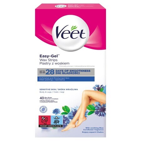 Veet Easy-Gel, waxstrips voor lichaamsontharing, gevoelige huid, zoete amandelolie, 40 stuks