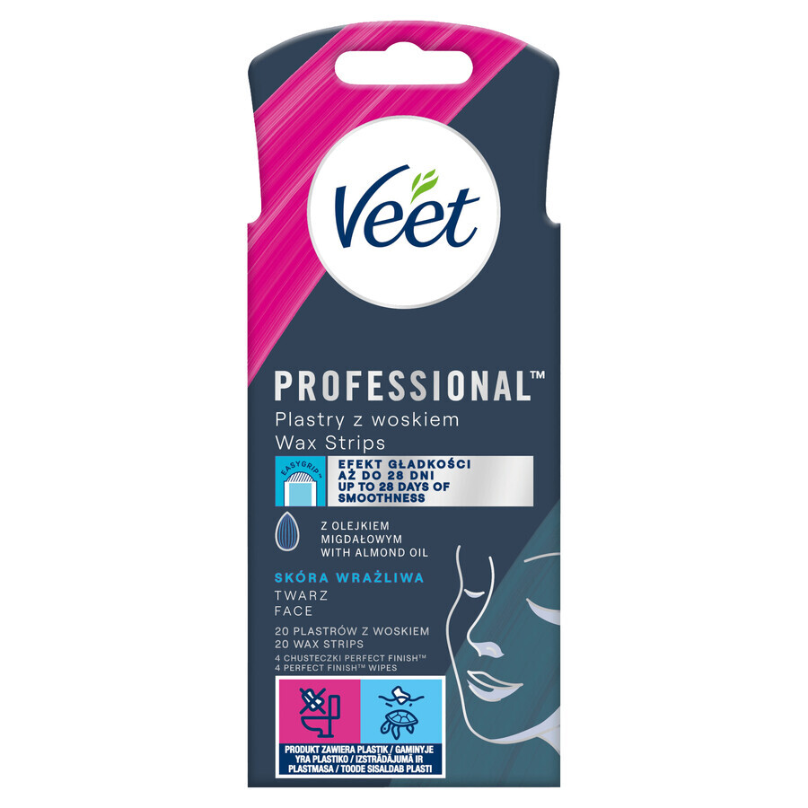 Veet Easy-Gel, patchs de cire de précision pour l'épilation du visage, peau sensible, 20 pièces