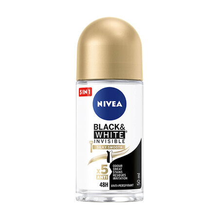 Nivea, roll-on anti-transpirant, Invisible Black &amp; White, Silky Smooth, 50 ml