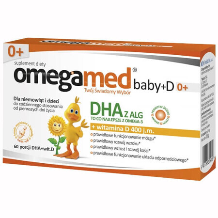 Omegamed Baby+D 0+, DHA + vitamine D, dès la naissance, 60 gélules détachables