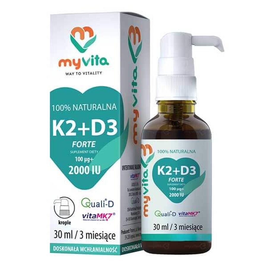 MyVita K2 + D3 Forte, vitamina K 100 µg + vitamina D 2000 UI, gotas, 30 ml