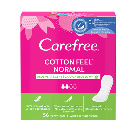 Serviettes hygiéniques Carefree, coton normal, aloès, 56 pièces