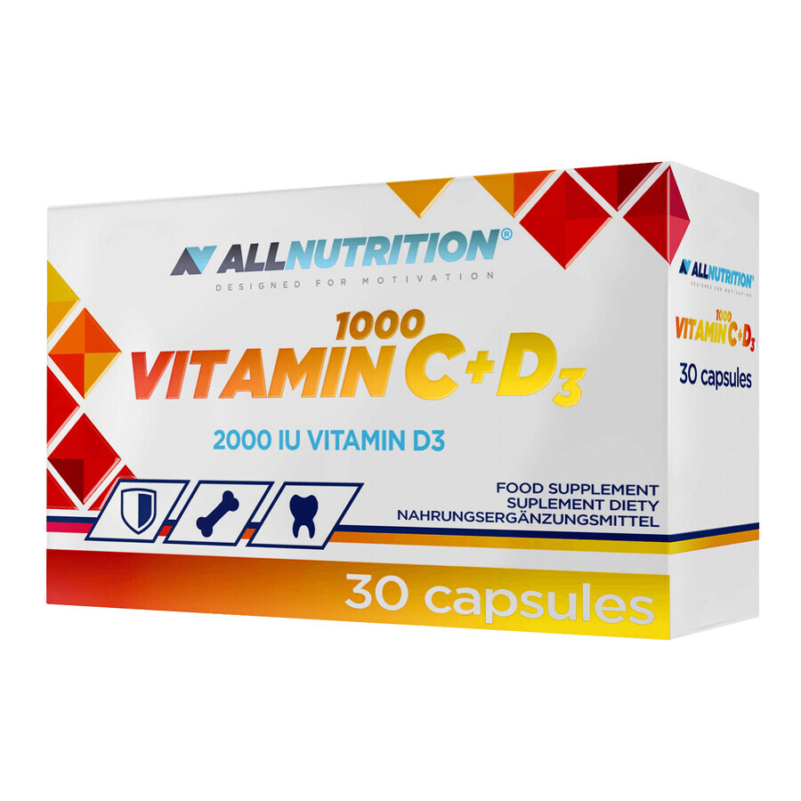 Allnutrition Vitamine C 1000 + D3, vitamine C 1000 mg + vitamine D 50 µg, 30 capsules