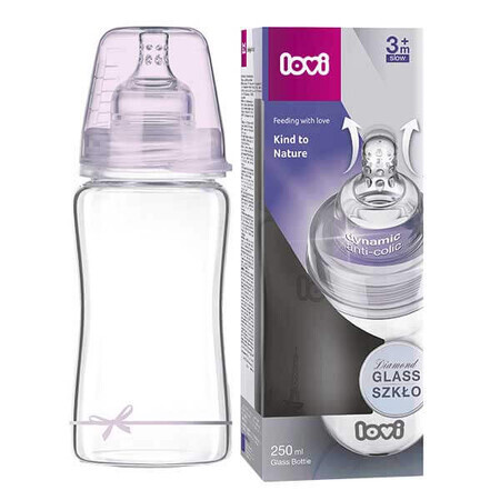 Lovi Diamond Glass, glazen fles met dynamische speen, Baby Shower, vanaf 3 maanden, 250 ml