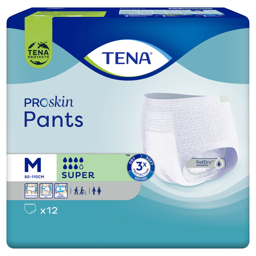 Tena Pants Proskin, absorberende slipjes, maat M, 80-110 cm, Super, 12 stuks