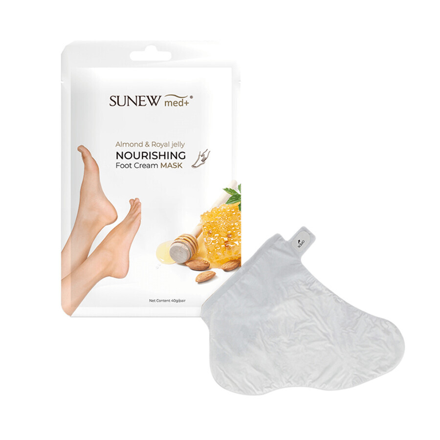 SunewMed+, masque nourrissant pour les pieds, huile d'amande douce et gelée royale, chaussettes, 40 g