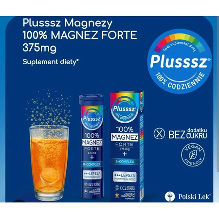 Plusssz 100% Magnesium Forte + B-Complex, sinaasappel-grapefruitsmaak, 20 bruistabletten