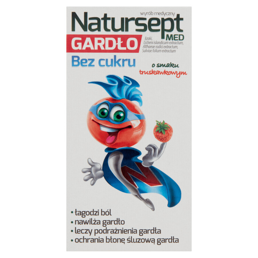 Natursept Med Gardło, suikervrije lolly&#39;s, aardbeiensmaak, ouder dan 3 jaar, 6 stuks