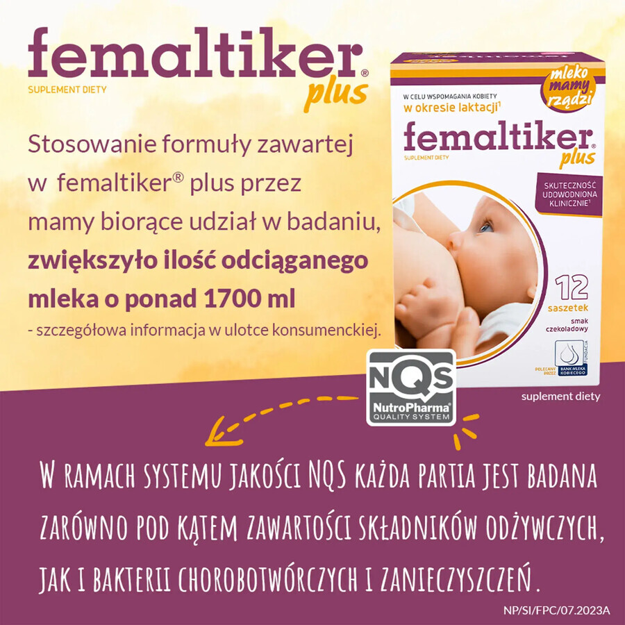 Femaltiker Plus, chocoladesmaak, 12 zakjes