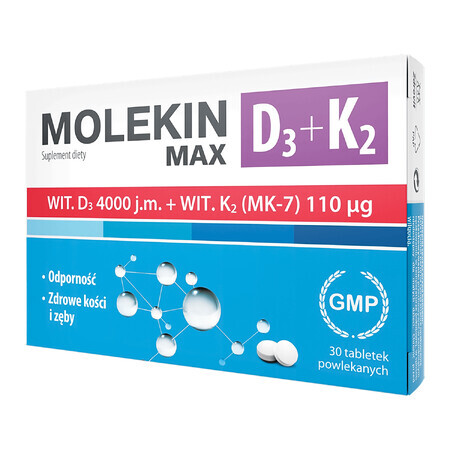 Molekin D3 + K2 Max, 30 film-coated tablets