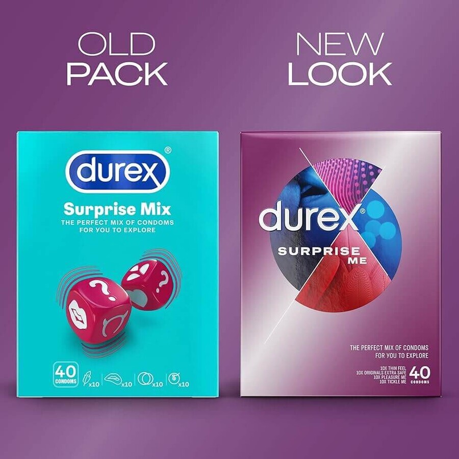 Durex Surprise Me, juego de preservativos, 40 piezas