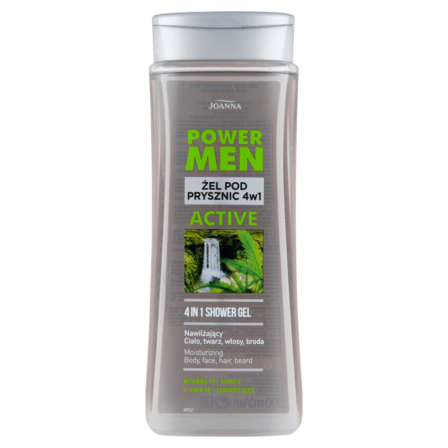 Joanna Power Men, 4in1 Actieve douchegel voor mannen, vitamine PP, hennep, 300 ml