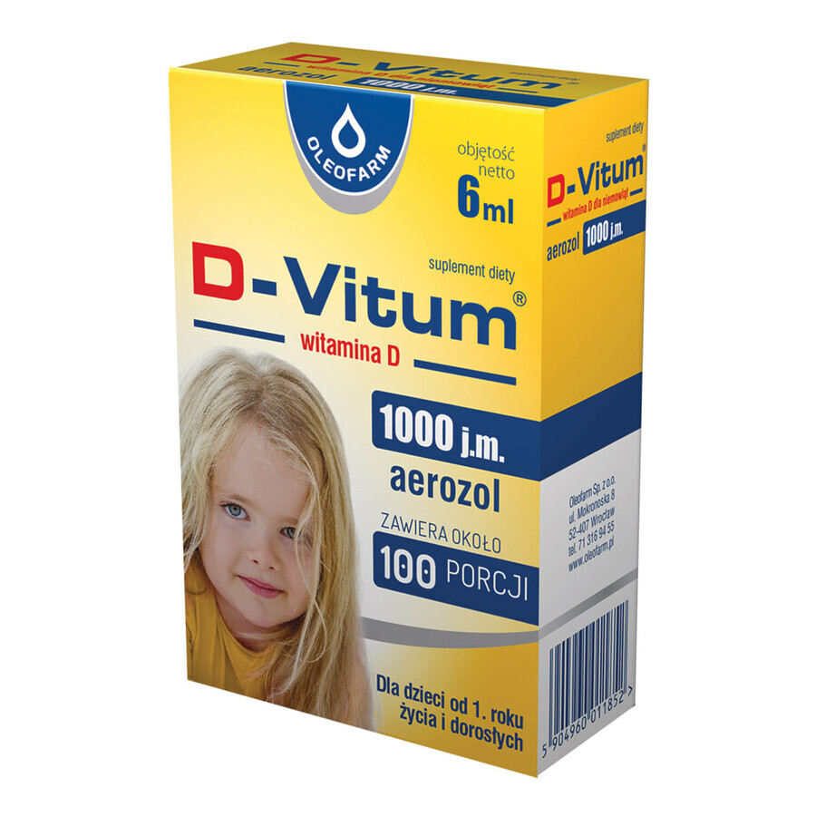 D-Vitum 1000 IE, vitamine D voor kinderen vanaf 1 jaar, spuitbus, 6 ml