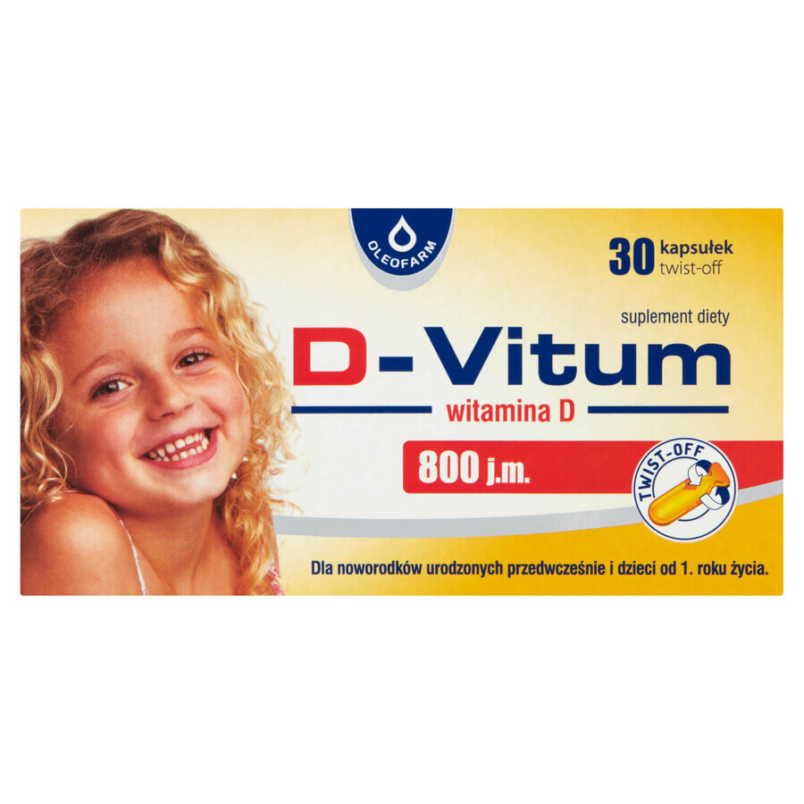 D-Vitum 800 IU, vitamin D for premature newborns and children from 1 year, 30 twist capsules