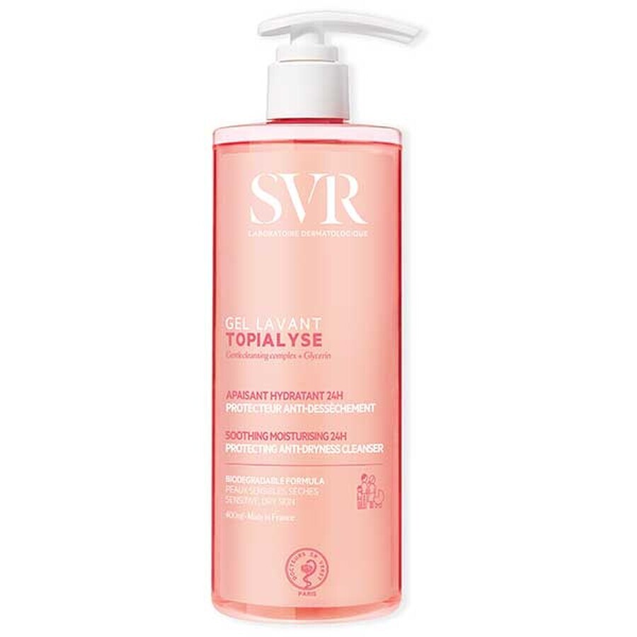 SVR Topialyse Gel Lavant, gel nettoyant doux pour toute la famille, peaux sensibles, biodégradable, 400 ml