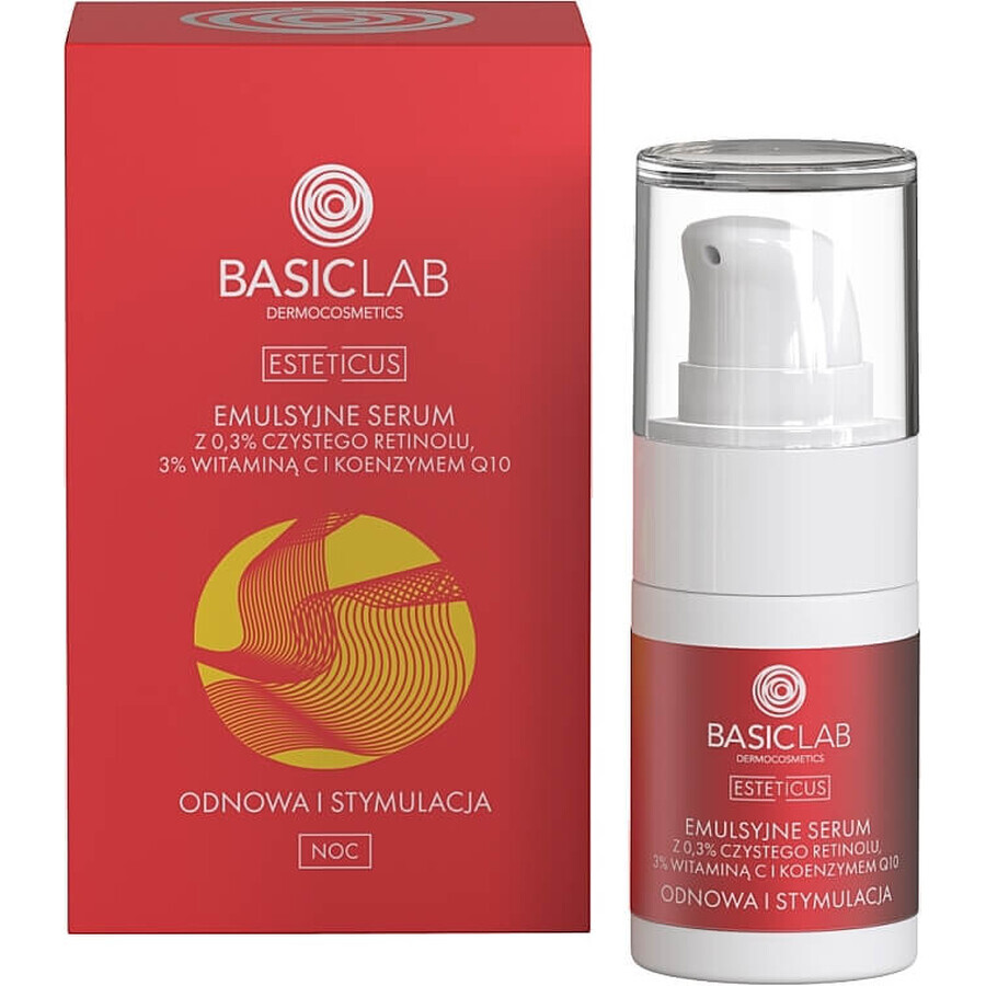 BasicLab Esteticus, Ser de emulsie cu retinol pur 1% pentru noapte, reînnoire și stimulare, 30 ml