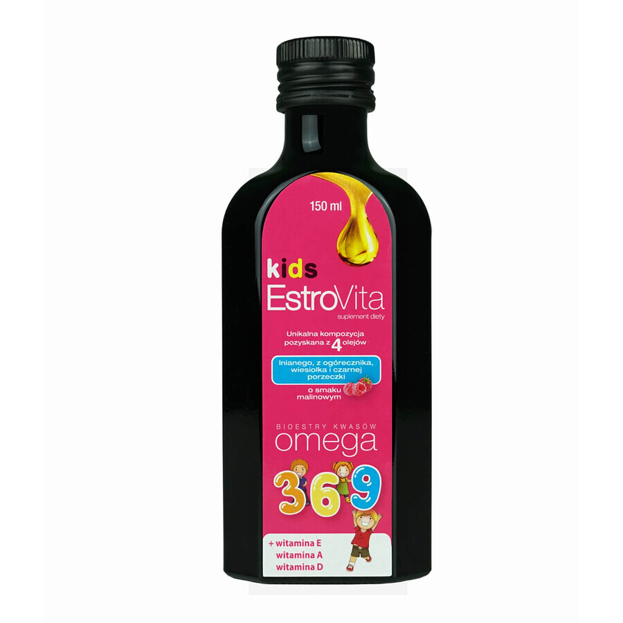 EstroVita Kids, esters d'acides gras oméga 3-6-9, goût framboise, 150 ml