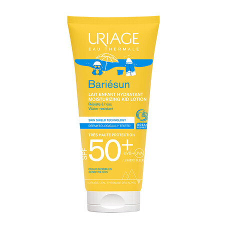 Uriage Bariesun, leche hidratante facial y corporal para niños, piel sensible, FPS 50+, 100 ml