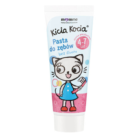 Momme Kicia Kocia, dentifrice pour enfants de 4 à 7 ans, saveur bubble gum, sans fluor, 50 ml