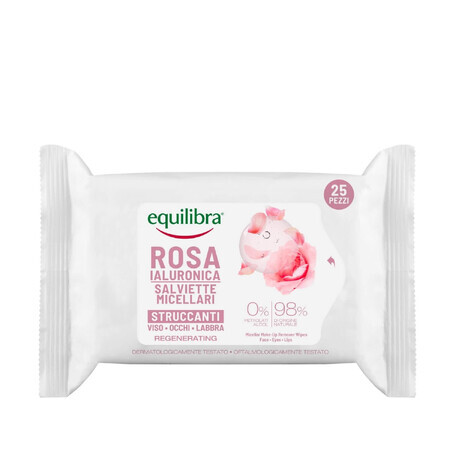 Equilibra Rosa, lingettes démaquillantes visage micellaires à la rose, acide hyaluronique, 25 pièces