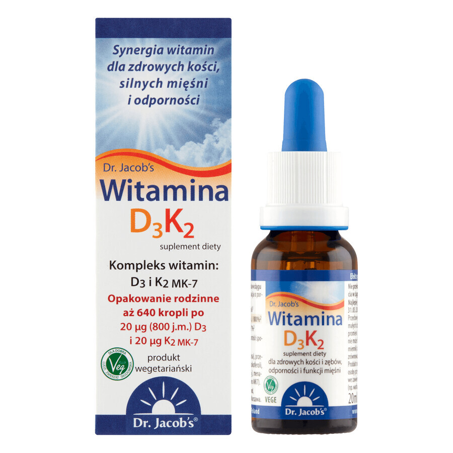 dr. Jacob&#39;s Vitamine D3K2, druppels, 20 ml