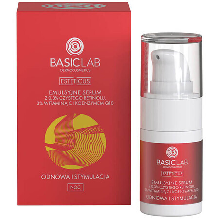 Siero Emulsione BasicLab Esteticus con 0.3% di puro retinolo, 3% di vitamina C e coenzima Q10, 15ml