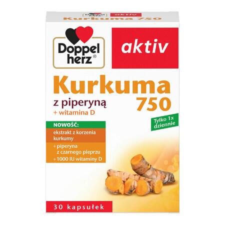 Doppelherz aktiv Curcuma 750 avec Pipérine + Vitamine D, 30 gélules