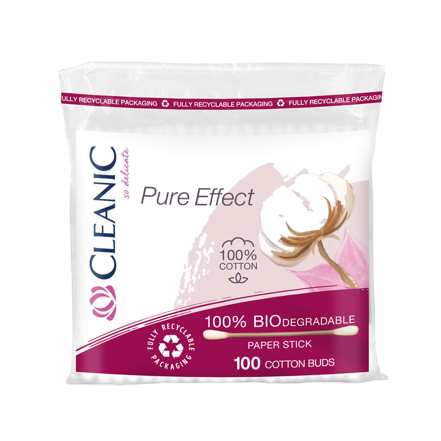 Cleanic, Patyczki higieniczne Pure Effect Bio, folia, 100 sztuk