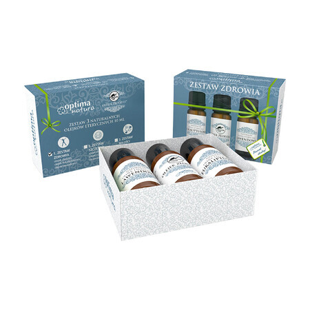 Optima Natura Health Set, natuurlijke etherische oliën, eucalyptus, dieven, lavendel, 3 x 10 ml + ultrasone diffuser