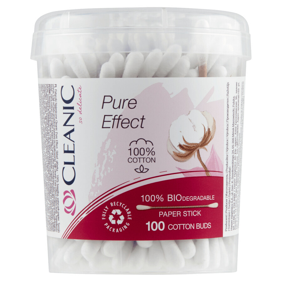 Cleanic Pure Effect, biologisch afbreekbare wattenstaafjes, 100% katoen, 100 stuks