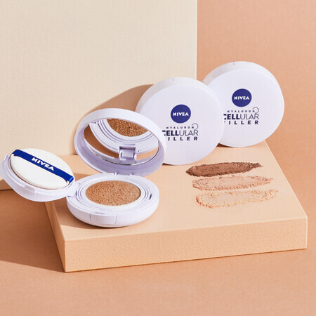 Nivea Cellular Hyaluron Filler 3-in-1 Care Cushion, cremă antirid-primer într-o pernă, 01 light, SPF 15, 15 g