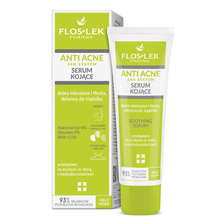 Flos-Lek Anti-Acne 24h System, verzachtend serum, gecombineerde en vette huid, gevoelig voor acne, 50 ml