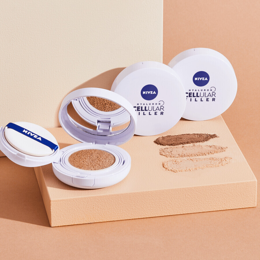 Nivea Expert Finish Zellulärer 3-in-1 Cushion Cream Foundation SPF15 02 Medium, 15ml.