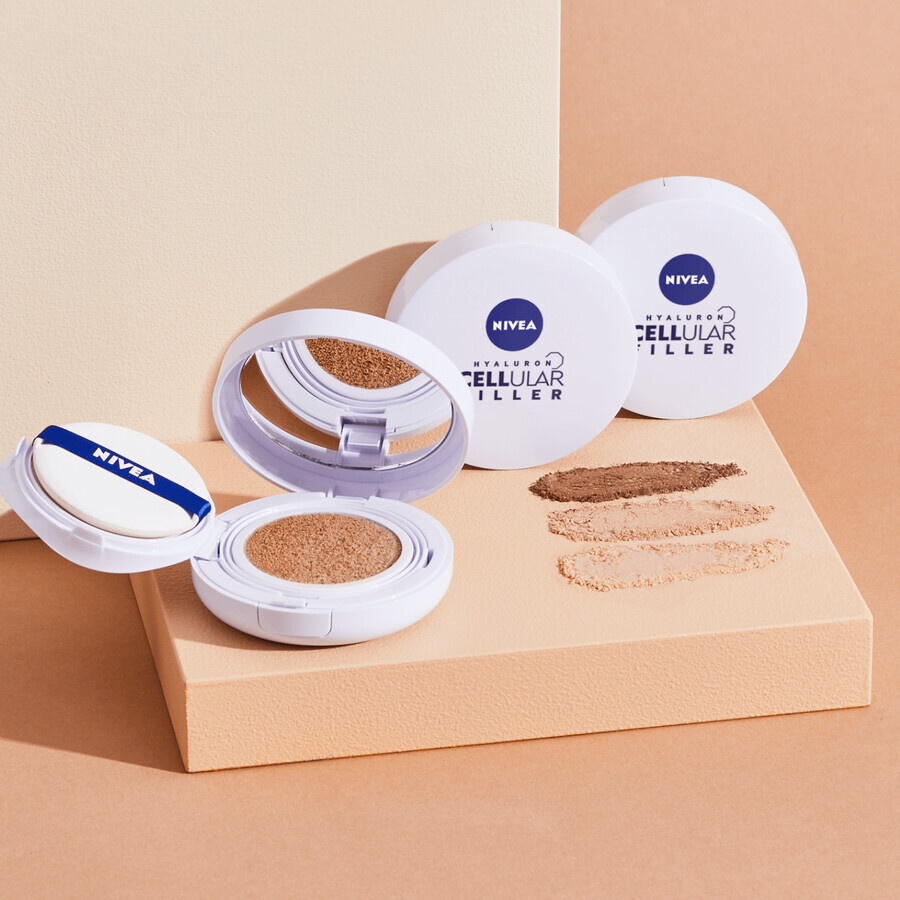 Nivea Cellular Expert Finish 3in1 Care Cushion, antirimpelcrème-foundation in een kussen, 03 donker, SPF 15, 15 g