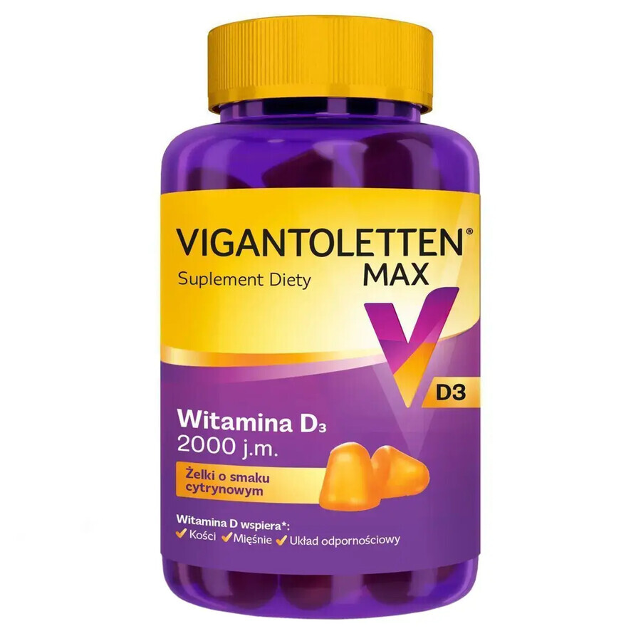 Vigantoletten Max, vitamine D3 2000 IE, gelei met citroensmaak, 60 stuks