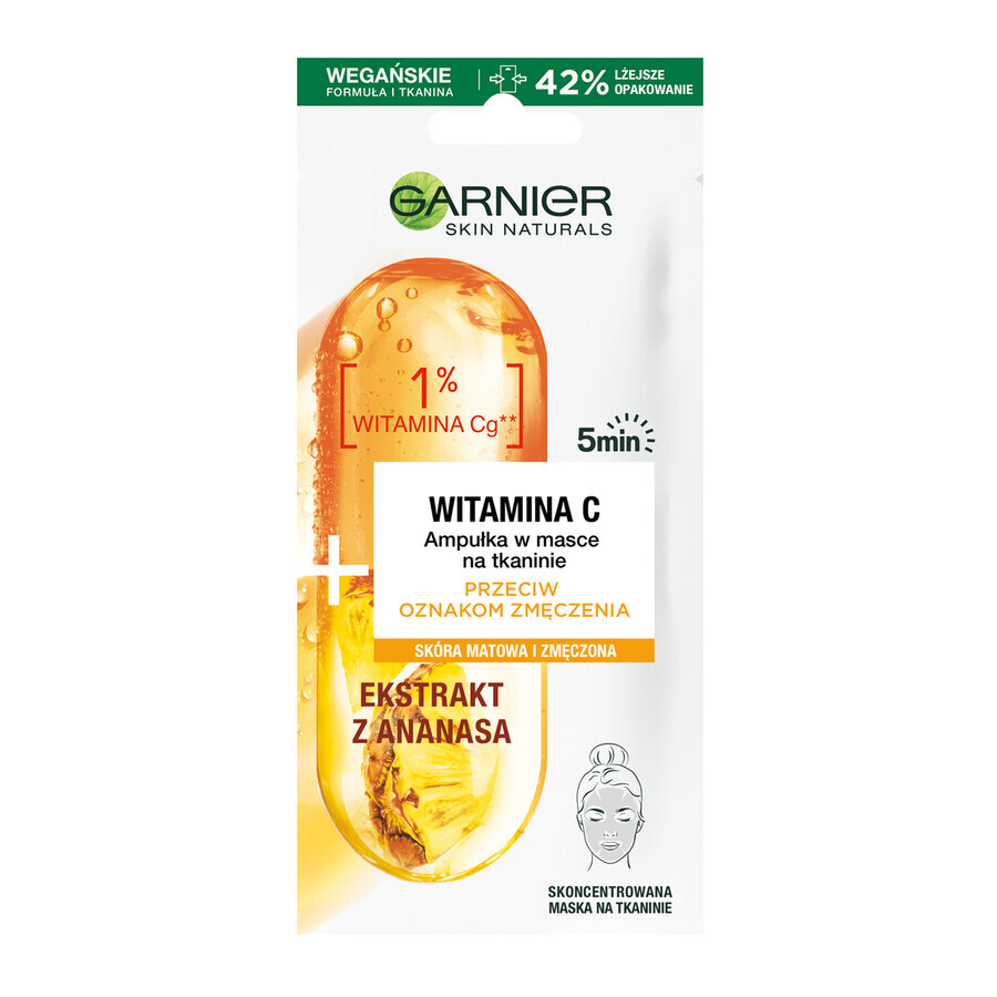 Garnier Skin Naturals, ampoule contre les signes de fatigue en masque en tissu, vitamine C et ananas, 15 g