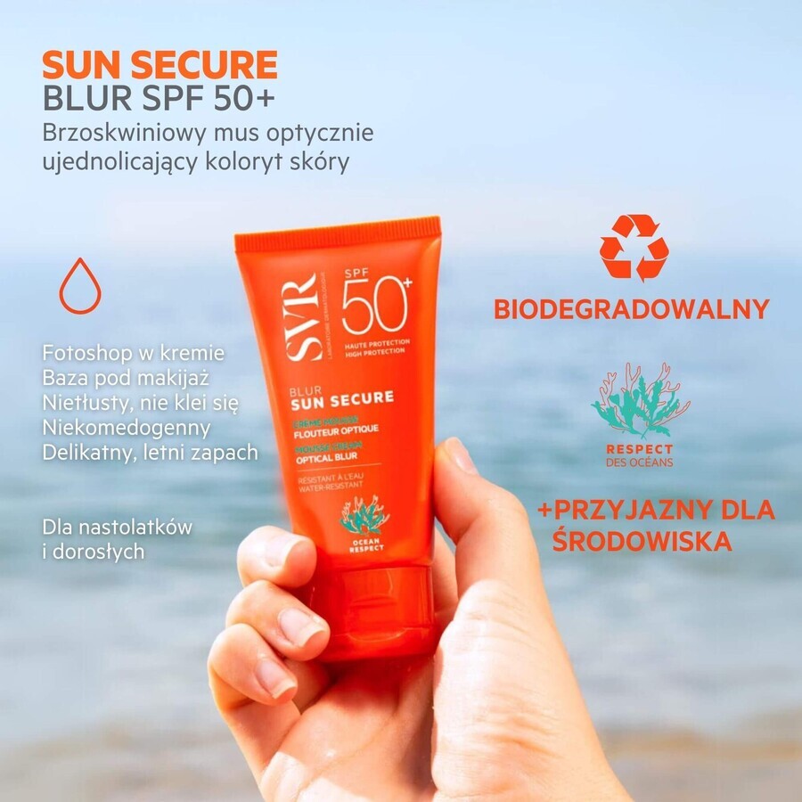 SVR Sun Secure Blur, crème protectrice, sans parfum, SPF 50+, 50 ml