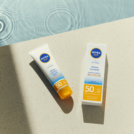 Nivea Sun UV Face Shine Control, mattierende Gesichtscreme mit hohem Schutz, mittel getönt, LSF 50, 50 ml